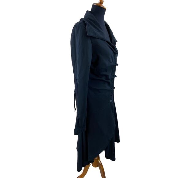 Angels Never Die Womens Black Asymmetric Snap Front Sweatshirt Coat - Picture 4 of 12